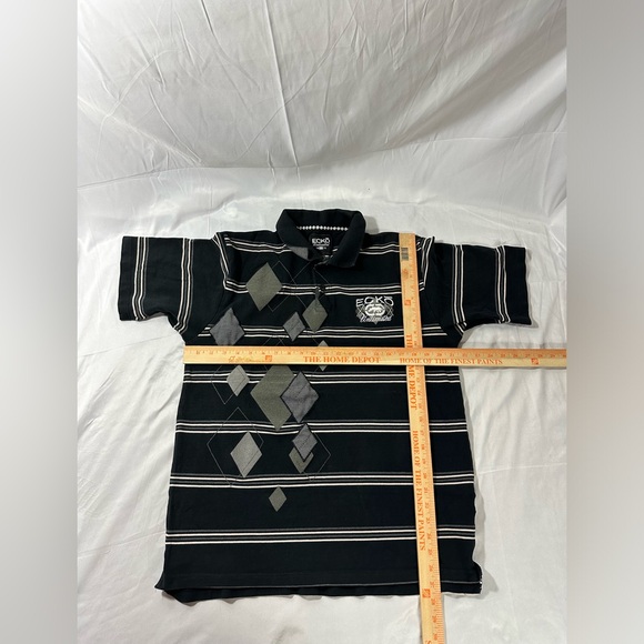 2000s ECKO EMBROIDERED POLO LARGE BLACK RHOMBUS STRIPED - Picture 7 of 15